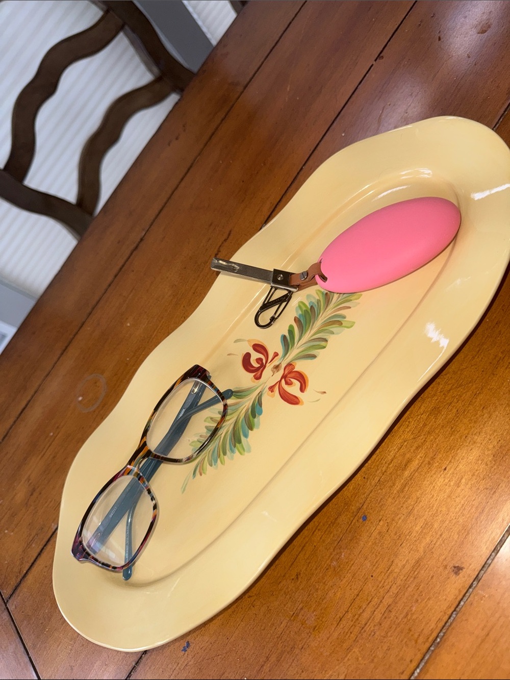 Gail Pittman Vintage Decorative Serving Platter with Hand-Painted Floral Accent